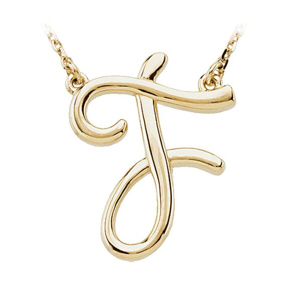 14k Yellow Gold, Olivia Collection, Medium Script Initial F Necklace - Picture 1 of 5